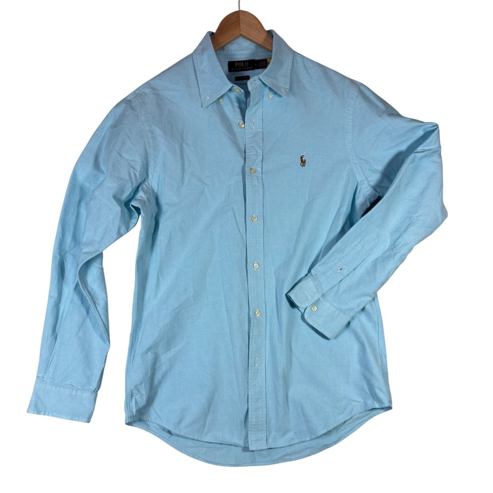 Polo Ralph Lauren Mens Bundle Blue Oxford Shirt & Black Pima Cotton V-Neck M EUC - Picture 4 of 14